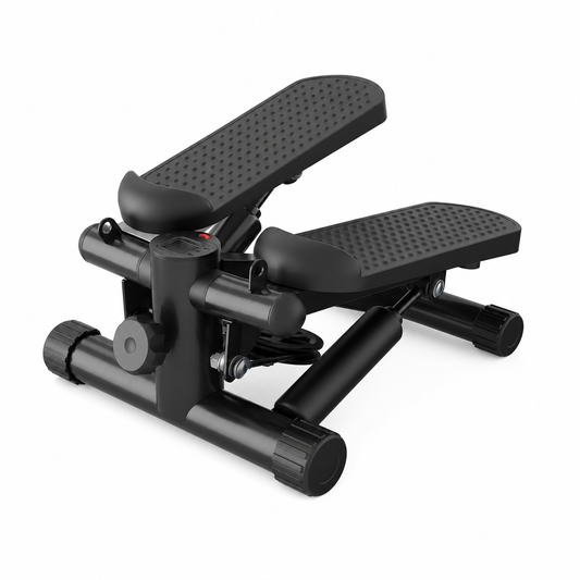 Mini stepper with resistance bands, black, on white background