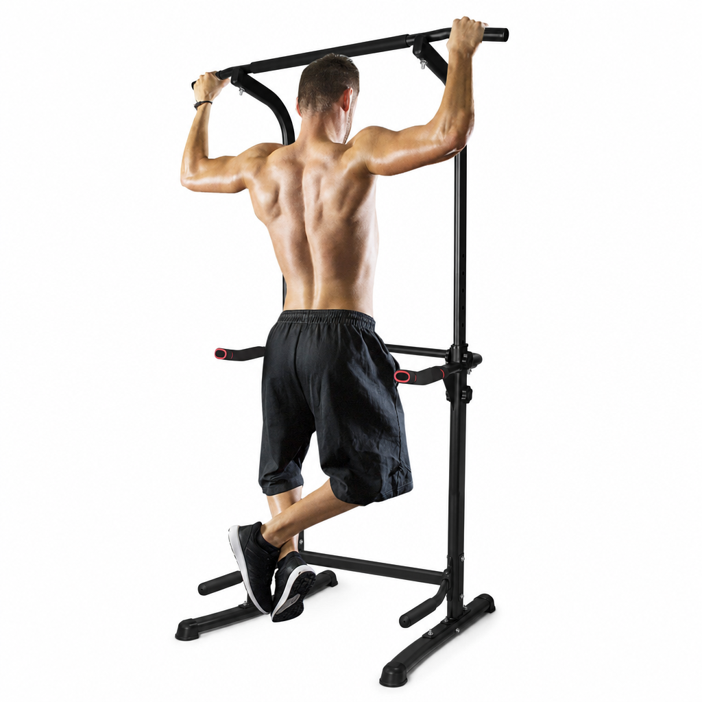 Man doing a pull-up on the power tower