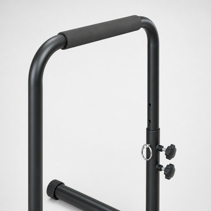 Close-up of the dip station foam handle and height adjustment knob